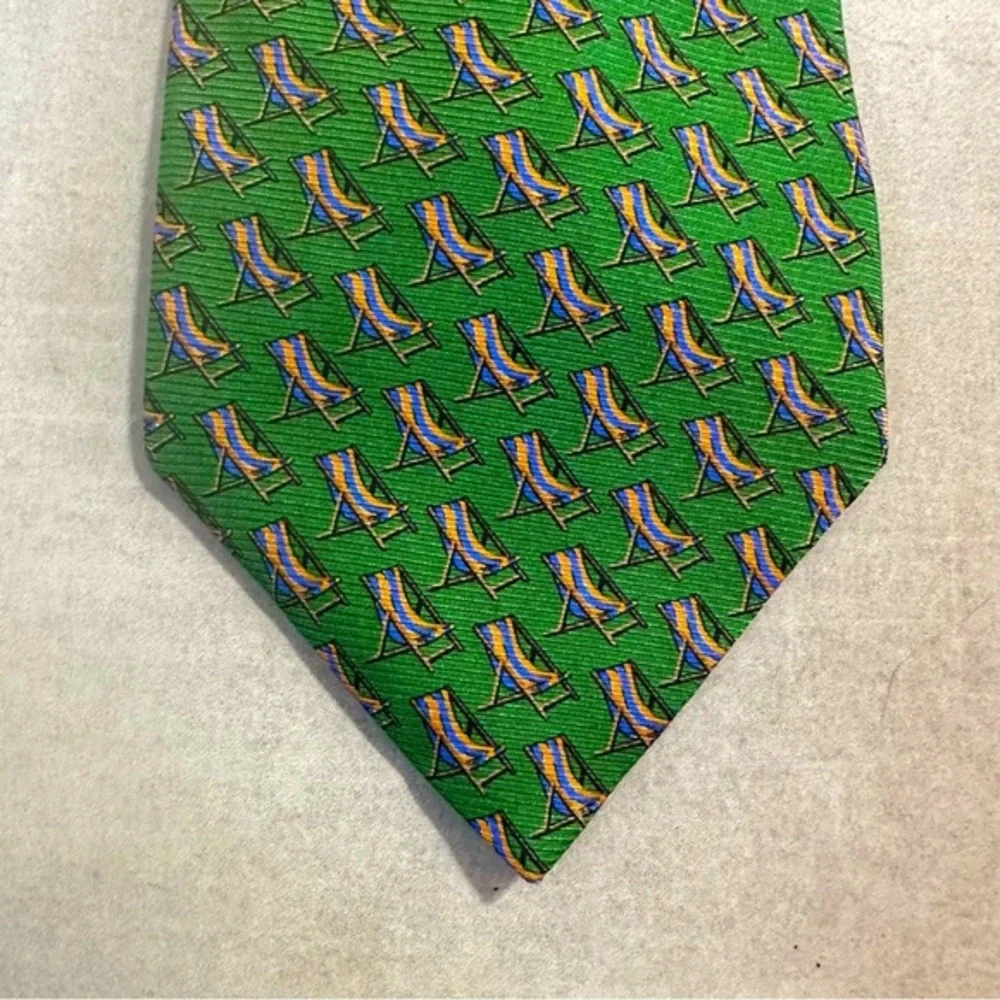 Ralph Lauren “Beach Chairs” Green & Orange Silk Tie